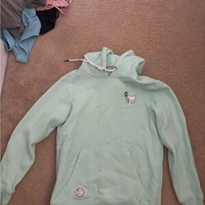 Mint Green Women's Hoodie Sweatshirt with Embroidered Goat